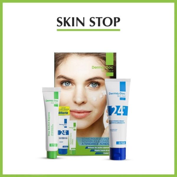 DERMADOC COFFRET SKIN STOP BOUTONS EXPRESS 15ML +CREME ECLAIRCISSANTE 50ML